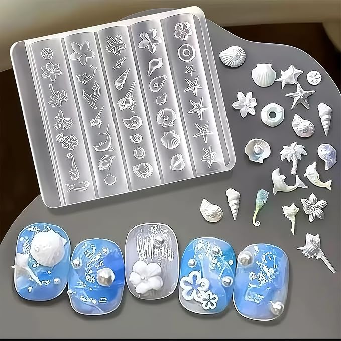 Ocean Nail Art Silicone Molds Mermaid Sea Shell Resin Charms 3D Cavity Flower Dolphin Jewelry Making DIY Manicure Tools