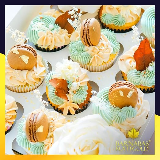 Barnabas Blattgold Edible Gold Leaf 24K - Cake Decorations, Loose Gold Leaf Sheets for Cupcakes - 1.5 inches, Book of 5