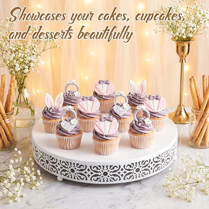 Wenqik 18 Inch Cake Stand Round Metal Cupcake Dessert Wedding Cake Stand Cookies Display Holder Fruit Food Serving Tray for Table Wedding Birthday Anniversary Party Decor (White)