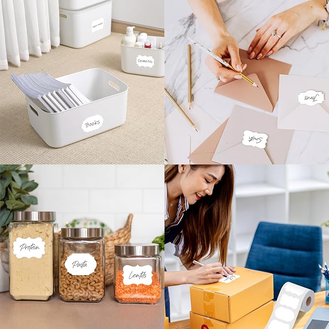 300 PCS White Stickers, 5 Shape Water/Oil/Tear Resistant Blank Stickers Removable with no Residue for Name Tags, File Folders, Food Jars, Gift Tags, Home Office Business Uses (2” x 3”) ﻿