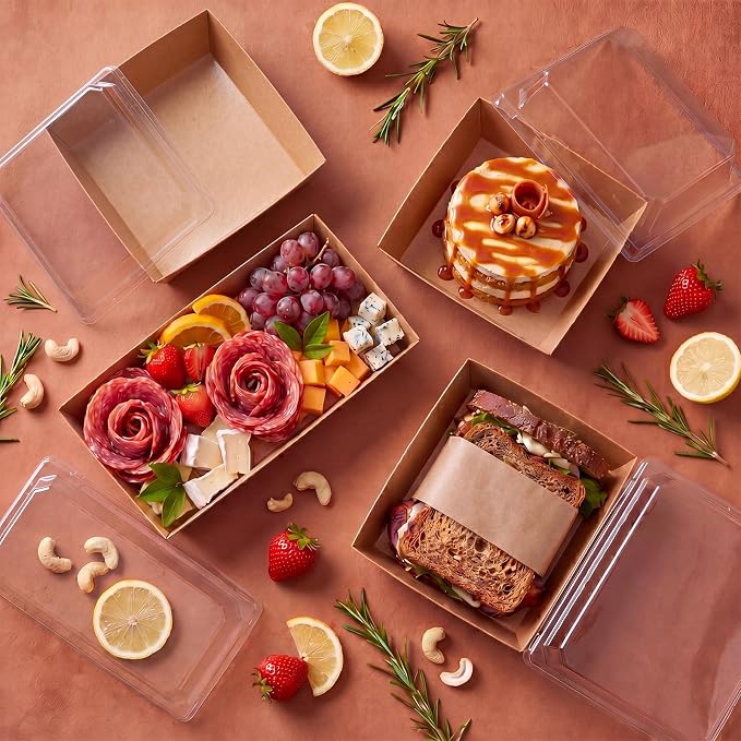 200 Pack Charcuterie Boxes with Clear Lids 5 Inch Disposable Square Sandwich Boxes 7 Inch Rectangle Food Containers Mini to Go Food Containers for Cookie Donut Muffin Charcuterie Accessories