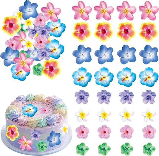 48 PCS Edible Flowers Cupcake Toppers Wafer Paper Birthday Party Hawaiian Birthday Party Decoration Wedding Themed Party Cake Decoration