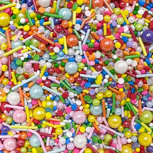 Rainbow Sprinkles for Cake Decorating 7oz Pastel Jimmies Pearls Sanding Sugar Confetti Sprinkles Mix for Donut Cookie Baking Brownies Cupcake Ice Cream Toppings