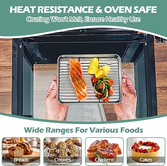 TeamFar Small Cooling Rack (Set of 2), 8.75’’ x 6.25’’ Coated Stainless Steel Wire Rack Baking Racks for Cooking Grilling Cooling, with Non-stick Coating, Healthy & Sturdy, Oven safe & Easy Clean