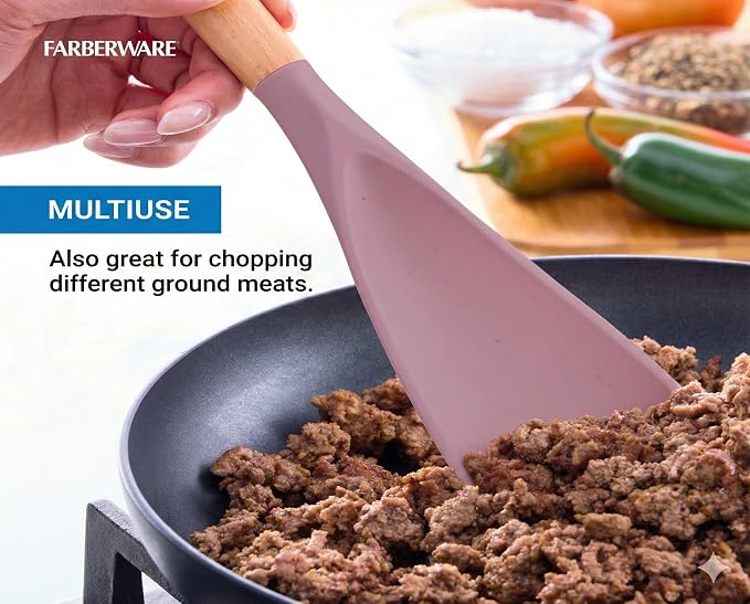 Farberware Pro Spoonula with Beechwood Handle and Built-In Hang Hole, Blush - Kitchen Scraping and Stirring Tool for Pots, Bowls, and Pans
