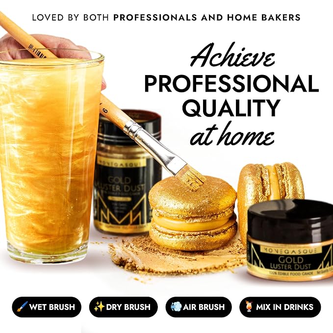 MONÉGASQUE Gold Edible Glitter for Drinks 15g – Edible Glitter for Cakes & Cocktails - Gold Luster Dust for Cocktail, 4th of July Cake Topper, Food Decorations Sprinkles Spray - Drink Shimmer Powder