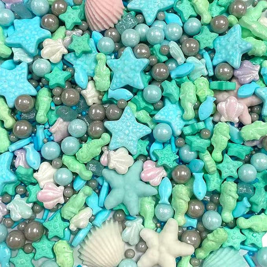 PhilaeEC Blue Ocean Sprinkle Hippocampi Starfish Shell Pearl Fish Mix Candy Edible Sea Theme Party Cake Decoration Baking Cookie Cupcake Toppers Valentines Halloween Christmas Supplies 3.35oz