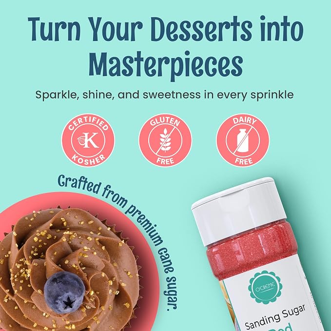 O’Creme Sanding Sugar for Cookie Decorating – Eye-Catching Blue Sugar Crystals for Unique Cake Toppings – Extra Sugar for Cake Toppings, Cupcakes and Cookies – Ideal Decoration Solution - 4 Ounce, Blue