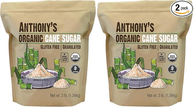 Anthony's Organic Cane Sugar, 3 lb, Granulated, Gluten Free & Non GMO (Pack of 2)