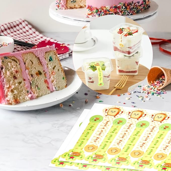 Beyonday 300pcs Handmade Lollipop Baking Stickers for Cake Box/Tin/Jar/Coffee Cup/Bottle, Cute Bread Cake Long Label Sealing Bakery Stickers for Gift Wrapping Self-Adhesive Tamper Evident Seal Labels