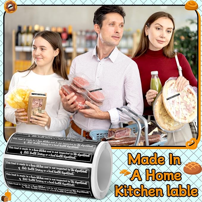 Marspark 500 Count Cottage Food Law Labels Stickers Made in A Home Kitchen Inspection Statement Thermal Printed Labels for Home Kitchen (2.8 x 0.35 Inch,Novelty,Black)
