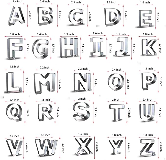 Alphabet Cookie Cutter Tool Set, 26 Pcs Large 2.5 Inch Stainless Steel Cookie Cutter Set Fondant Biscuit Fruit Dough Mold Tools for Halloween, Christmas,Birthday Party Decorations (Large-Letter)