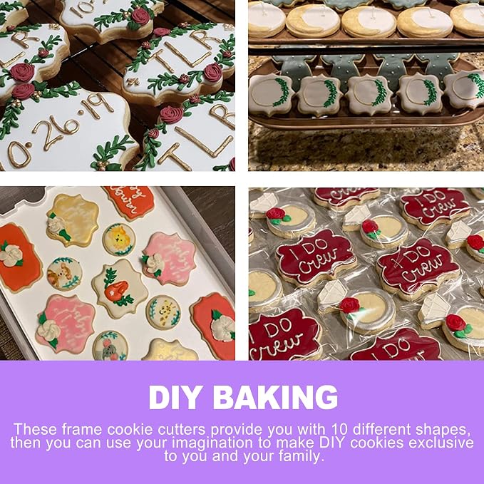 10 Pcs Plaque Frame Cookie Cutters Set Stainless Steel Geometric Shape Cutters for Sugar Cookies Fondant Biscuit Baking