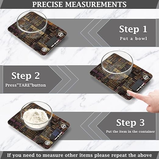 Food Scale Kitchen Scale for Baking Cooking Digital Food Weighing Measuring Scale Small Waterproof Electric Food Scale Brown Coffee Letterings