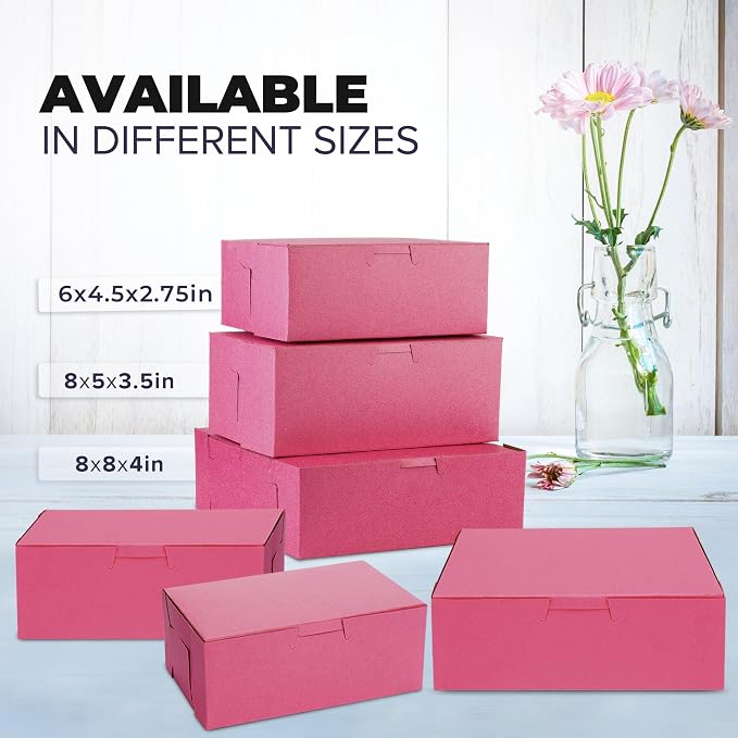 Fit Meal Prep [25 Pack] Pink Bakery Boxes 6x4.5x3 Pastry Box for Cupcakes, Desserts, Cookies, Candies, Ideal Packaging for Bakeries, Home-made Baked Favors, Gifts