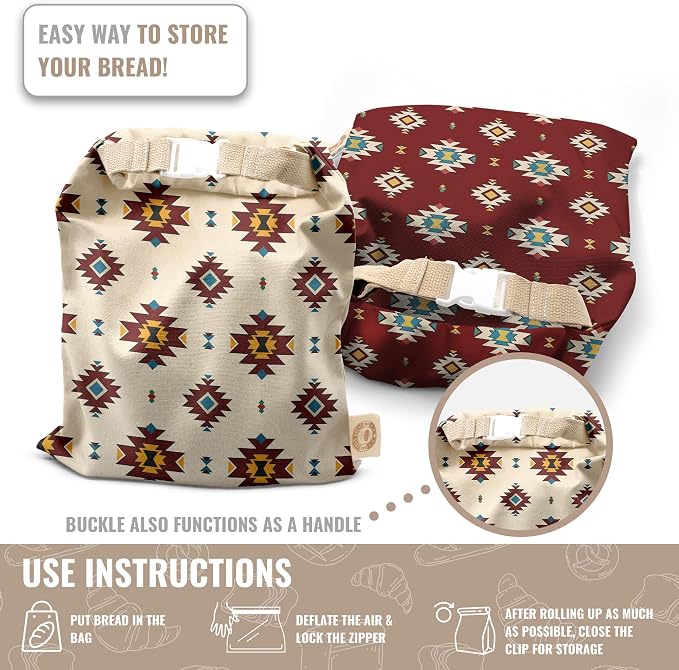Cozy Bread® Reusable Bread Bag Set for Home Bakers | USA Brand | Charming Bread Designs (South Western)