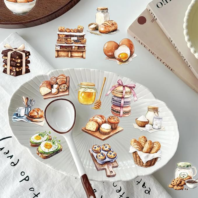 Cute Baking Stickers for Adults,Teens,Kids, 50PCS Realistic Bakery PET Transparent Waterproof Stickers Pack for Water Bottles,Laptop,Scrapbook, Funny Bakery Themed Party Decorations