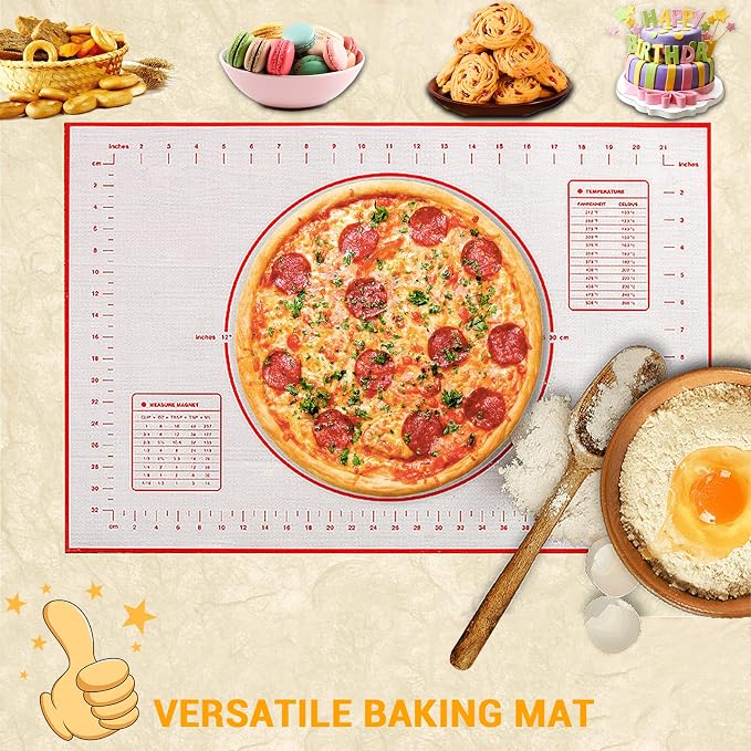 Qidoe Silicone Baking Mat, 16" x 24", Extra Thick Non-Stick, Food-Grade, Non-Slip, Red