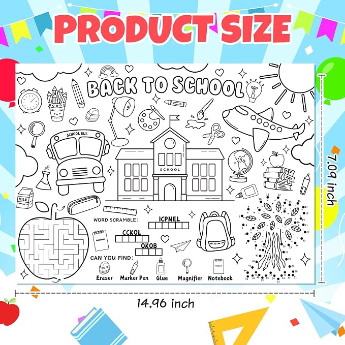45pcs Back to School Coloring Placemats for Kids Disposable Coloring Poster First Day of School Gifts School Classroom Activities Paper Table Mats