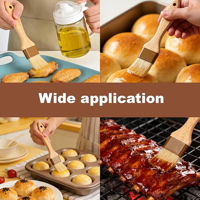 4 pcs Pastry Brush, Natural Bristle Basting Brush for Cooking and Baking, Premium BBQ Brushes for Butter, Oil, Egg, Sauce, Turkey, Marinade and Kitchen Food by SFIUYLB