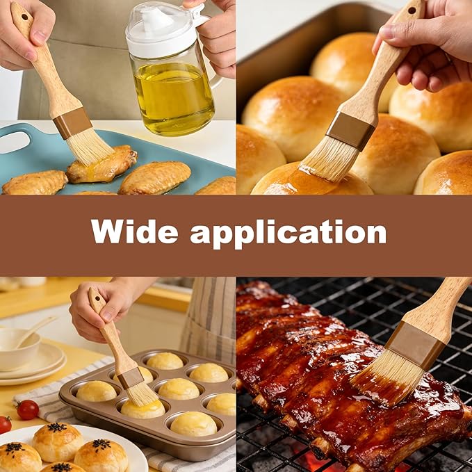 2 pcs Pastry Brush, Natural Bristle Basting Brush for Cooking and Baking, Premium BBQ Brushes for Butter, Oil, Egg, Sauce, Turkey, Marinade and Kitchen Food by SFIUYLB