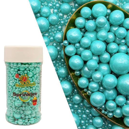 CandiJumpin Edible Pearls for Cake Decorating, Teal Pearl Sprinkles Teal Sugar Pearls Edible Cake Decorations Pearl Sugar Sprinkles Cupcake Toppers Baby Shower Party Birthday Wedding Christmas Supplies 3 OZ