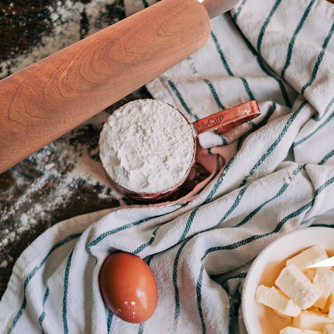 Classic Sapele Wooden Rolling Pin With Handles Large17.3"L x 2.3"W | Wood Baking Roller for Pizza, Pie, Bread, Pastry & Cookie Dough
