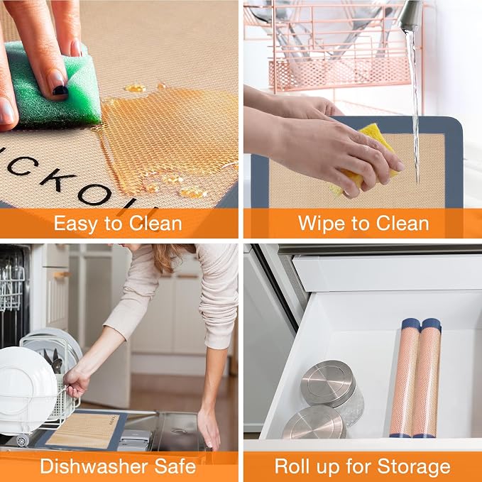 Silicone Baking Mat Large 3 Pack, 2 Half Sheets+1 Small Quarter Sheet,Reusable Non Stick Food Safe Baking Supplies Oven Liners Bakeware Mats for Cookies,Macarons,Bread, Pastry, Vegetables