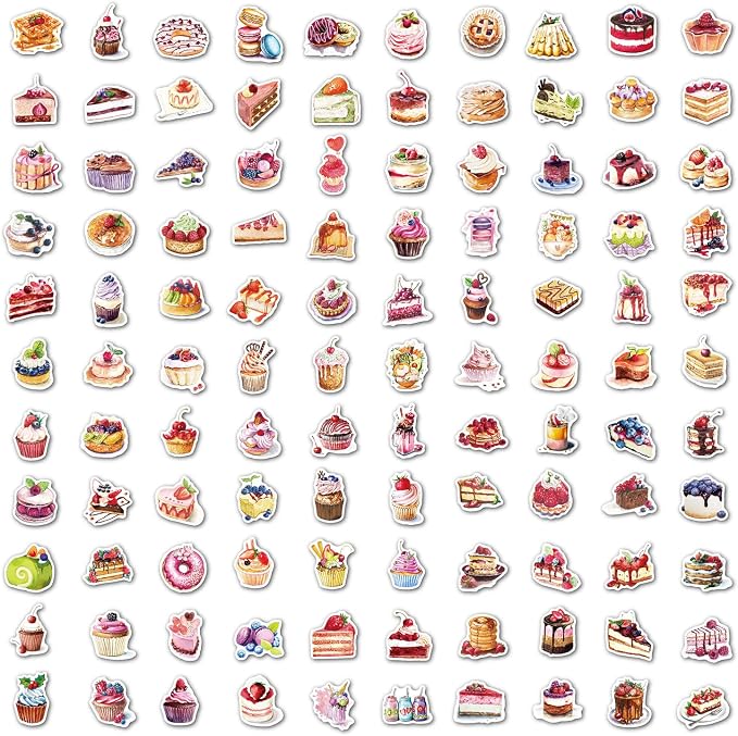 Cake Theme Stickers - MAXLEAF 100PCS Vintage Waterproof Stickers for Decoration Planner Phone Case Scrapbook Coffee Journals Decoration