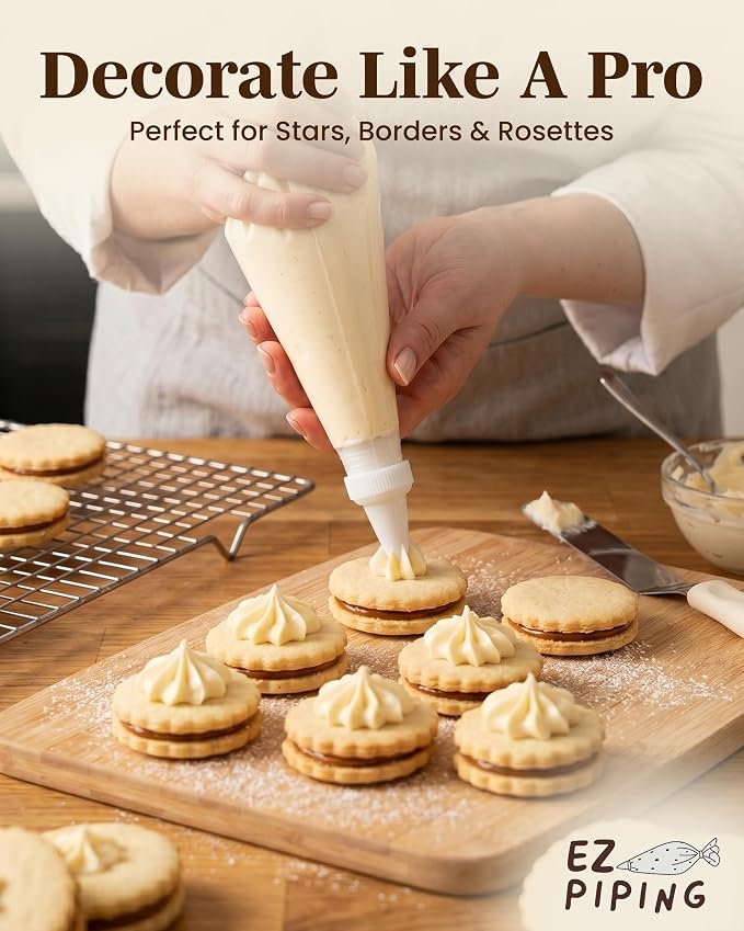 Reusable Plastic Piping Tips Standard Size Star Tip #21 20 Pack with 2 Coupler Star Tip Icing Nozzle for Cake Decoration, Dessert Design Baking Supplies & Piping Bags Base Ø 0.75"Height 1.25"