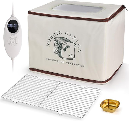 Bread Proofing Box – Sourdough Proofer with Temperature Control 68–120°F & 24-Hour Timer, Foldable Countertop Bread Proofer for Dough Fermentation (Beige)