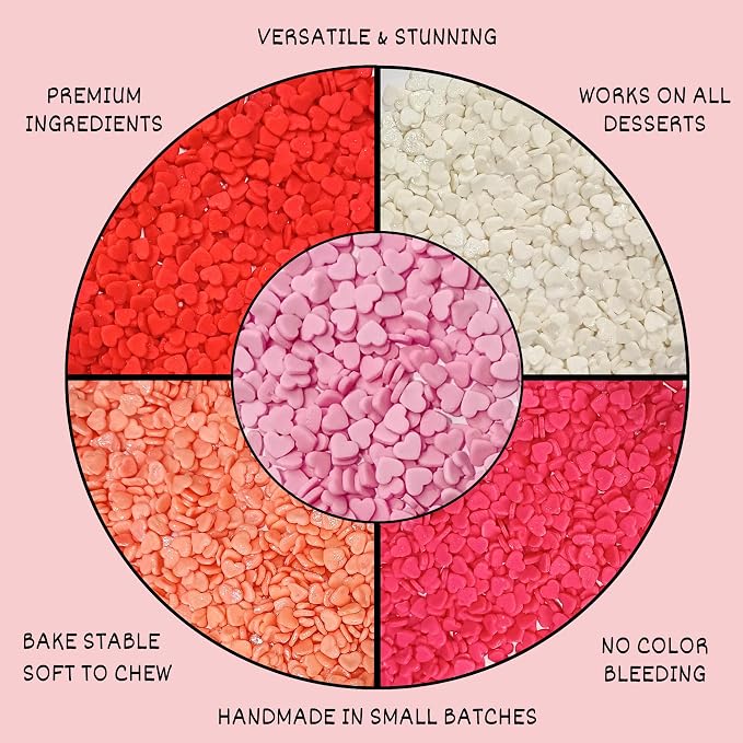 Confect Valentine Heart Sprinkles – Red, White & Pink Edible Sprinkle Mix | Pack of 5 for Cake, Cupcake, Cookie & Dessert Decorating | Celebration & Baking Sprinkles | Vegan, Gluten-Free – 5 Oz