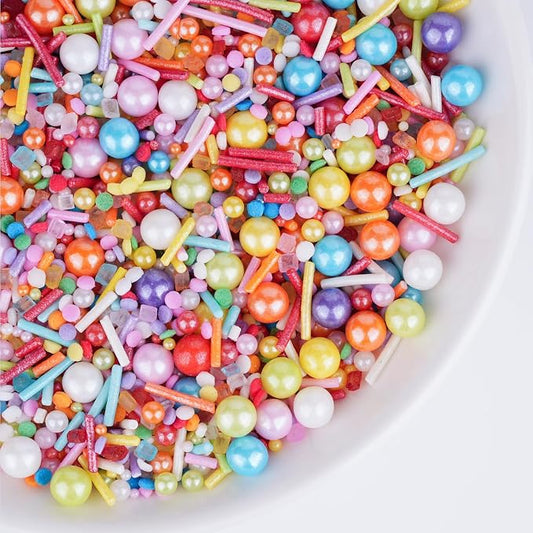 Rainbow Sprinkles for Cake Decorating 4.6oz Pastel Jimmies and Pearls Sprinkles Mix for Donut Cookie Baking Brownies Cupcake Ice Cream Toppings
