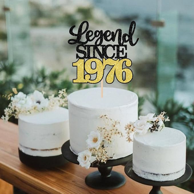 1 PCS Legend Since 1976 Cake Topper Black Gold Glitter Fifty Happy 50th Birthday Cake Pick Cheers to 50 Years Cake Decoration for 50th Birthday Wedding Anniversary Party Decorations Supplies