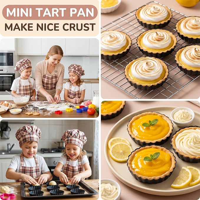 24 Pcs Mini Tart Pans, 3 Inch Tart Pan with Removable Bottom Nonstick Quiche Pie Pans Fluted Side for Muffins, Mousse Cakes, Desserts