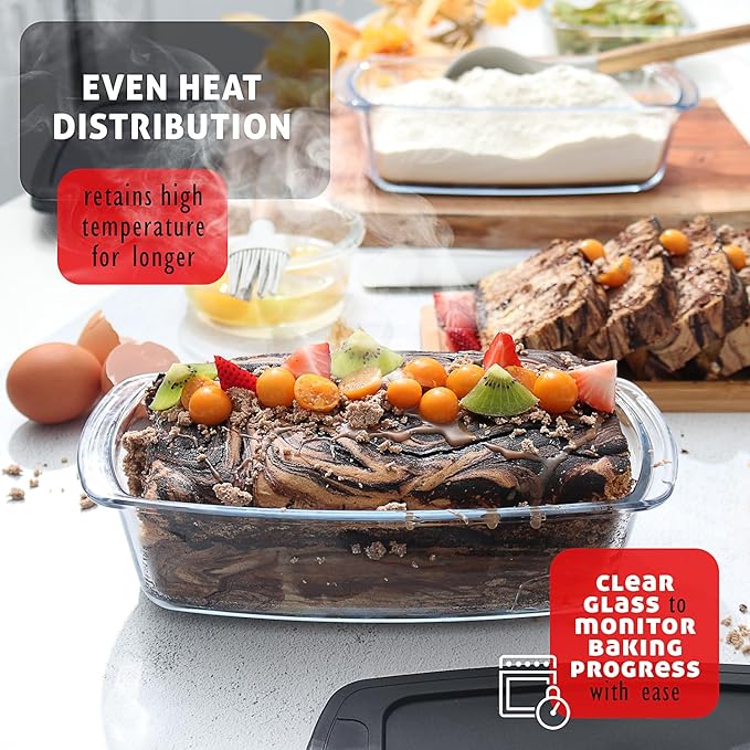 EATEX Glass Bread Pans for Homemade Bread Baking, 1.9 Quart Deep Rectangular Glass Food Storage Containers with Lids BPA Free Microwave Oven & Freezer Safe - 6 Bread Loaf Pans 6 Airtight Lids Black
