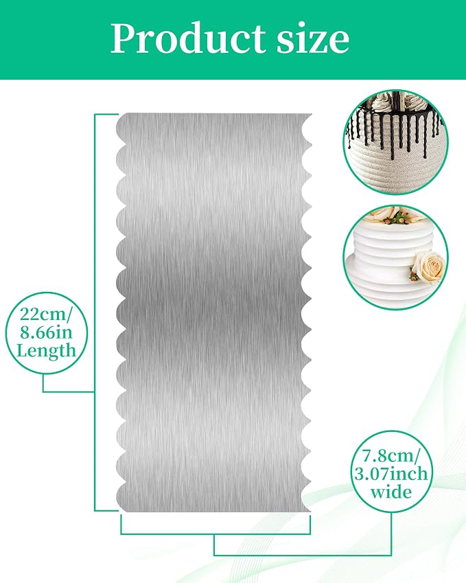Cake Scraper Smoother Cake Decorating Supplies Kit 8.6 Inch Metal Bench Scraper for Baking Buttercream Smoother Stainless Steel Frosting Cake Comb Edge Side Jagged Comb for Cream Cake-2
