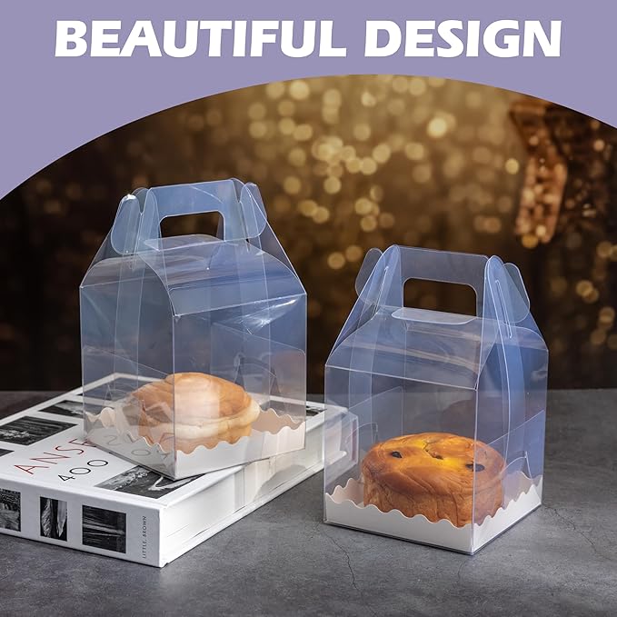 25-Pack Individual Cupcake Containers with Handles, Food-Grade PET Single Cupcake Boxes | 4x4x6 Inch Clear Gable Boxes for Bakery, Party Favors & Retail15