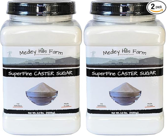 Superfine Caster Sugar By Medley Hills Farm in Reusable Container 2.5 lbs. - superfine sugar for baking of homemade treats, icing sugar, cakes - Product of USA (Pack of 2)