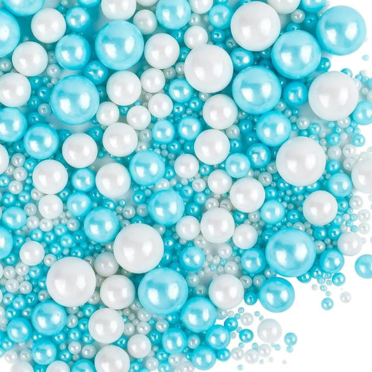 Blue and White Sprinkles for Cake Decorating, 130g/4.6oz Edible Pearl Sprinkles Mix, Sugar Candy Pearls for Baking, Cookie Decorations and Cupcake Toppings, Wedding Shower Party Winter Supplies