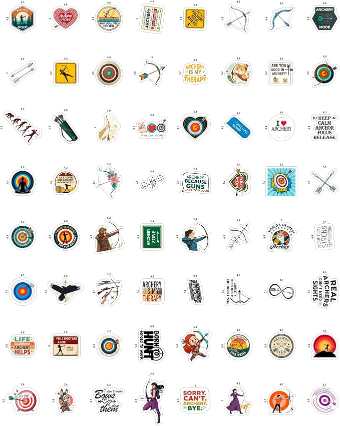 100Pcs Archery Stickers and Decals for Bow Case, Arrow Stickers - Archery Party Supplies- Bow Hunting Decals - Gift for Women & Men