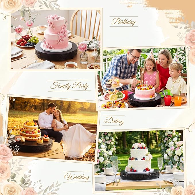 Wenqik 18 Inch Black Cake Stand Set Metal Round Cupcake Dessert Stand with Cake Cutting, Flower Spatula Wedding Cupcake Pastry Display Candy Holder Display for Wedding Party Birthday Baby Shower