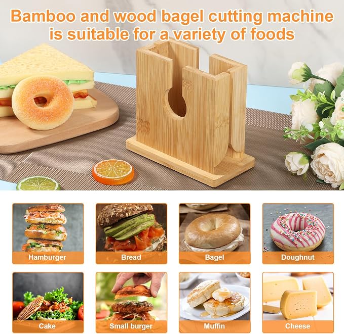 Adjustable Bagel Cutter Slicer Bamboo Bagel Cutter Slicer Smooth Bagel Slicer Multifunctional Bagel Cutter Reusable Bagel Cutting Guide Practical Bagel Slicing Tool for Bagels Toast Bread