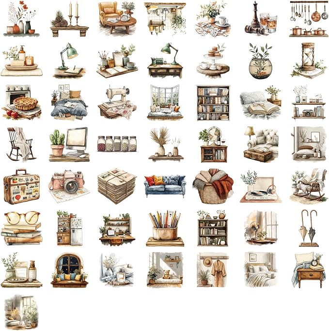 100Pcs Retro Coffee Shop Stickers for Scrapbooking Journaling Junk Journal Scrapbook Supplies - Waterproof Transparent PET Aesthetic Decals for Resin Crafts Decorative Art Crafts
