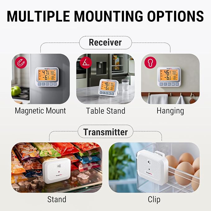 TempPro Wireless Freezer Fridge Thermometer with Alarm, High Accuracy, Rechargeable Refrigerator Thermometer with Backlit LCD Display, Battery Included (Previously ThermoPro)