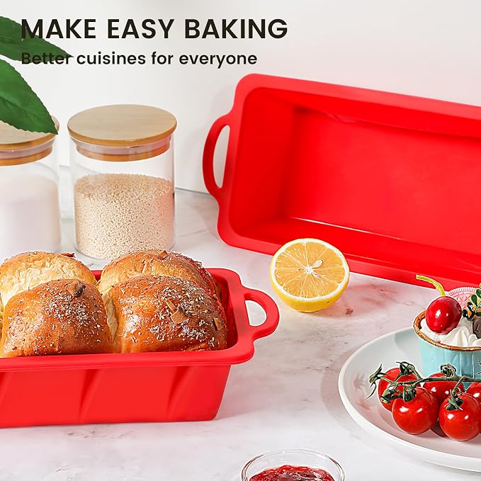 Vinino 2 Pack XLarge Nonstick Silicone Loaf Pans 12.5x5.5'' for Baking | 2 Extra-Large Pans for Baking Long Loaves, Paired Meatloaves & Pound Cake Batches, Red