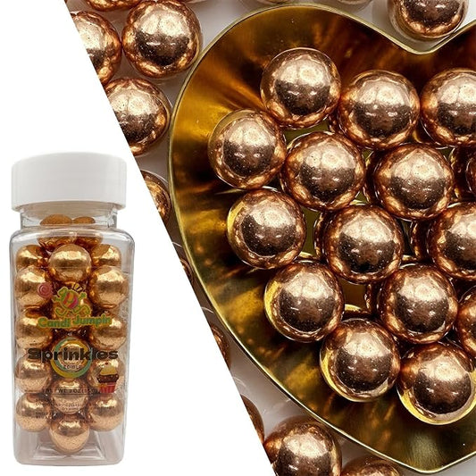 CandiJumpin 14mm Large Rose Gold Edible Pearls, Rose Gold Pearl Sprinkles for Cake Decorating Jumbo Sugar Pearls Edible Cake Decorations Pearl Sugar Sprinkles Cupcake Toppers Baby Shower Party Birthday Wedding Christmas Supplies 3 OZ