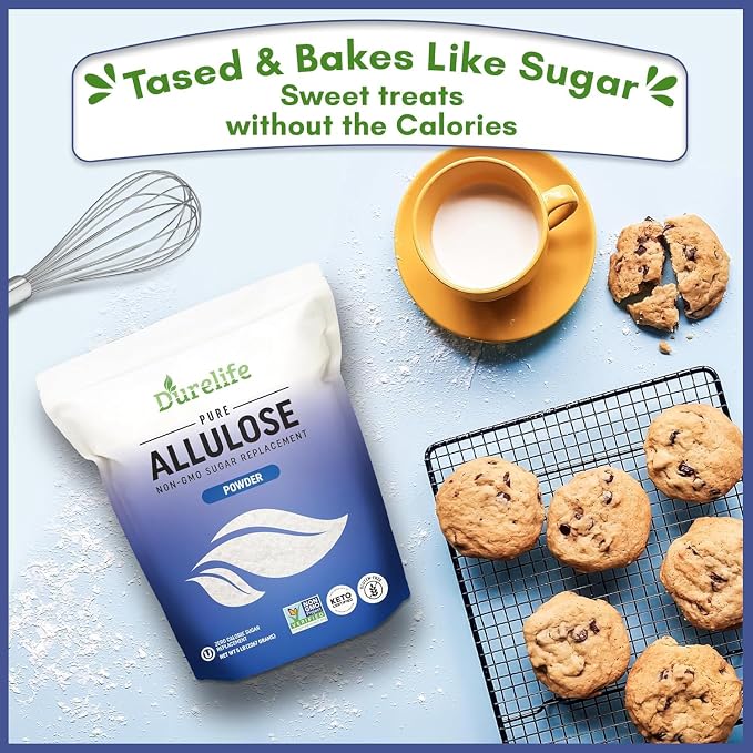 Durelife Allulose sweetener, 10 lb 100% Pure No Erythritol powdered Sugar Substitute, NON-GMO Project Verified, Keto Certified, OU kosher, No Fillers, Zero Calories sugar alternative 10 Lbs