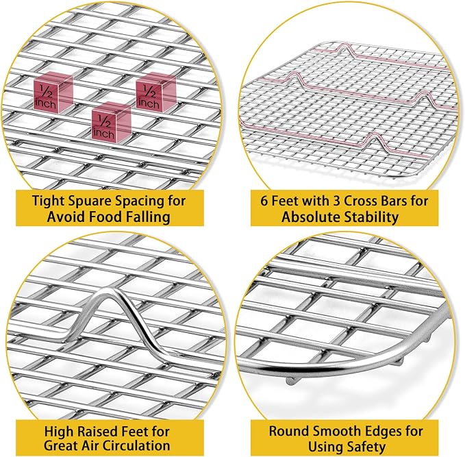 P&P CHEF 15.3 Inch Cooling Baking Rack Set of 2, Stainless Steel Grid Cooking Racks for Roasting Drying Grilling, Oven & Dishwasher Safe, Heavy Duty & Healthy