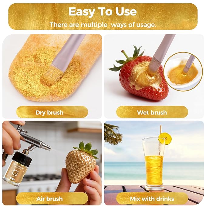 CRPTHE Gold Luster Dust Edible 5g, Edible Glitter for Drinks, Food Grade Glitter Shimmer Sprinkle Powder for Cocktails, Baking, Beverages, Cakes, Strawberries, Cookies, Fondant, Vegan